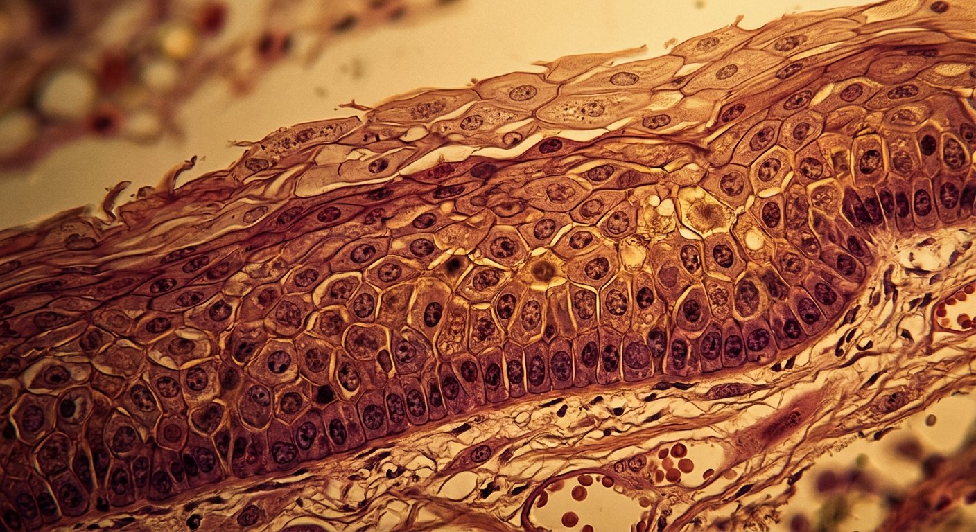 Vue microscopique de l'épithélium intestinal, cellules alignées en colonnes lum Operand villosités.