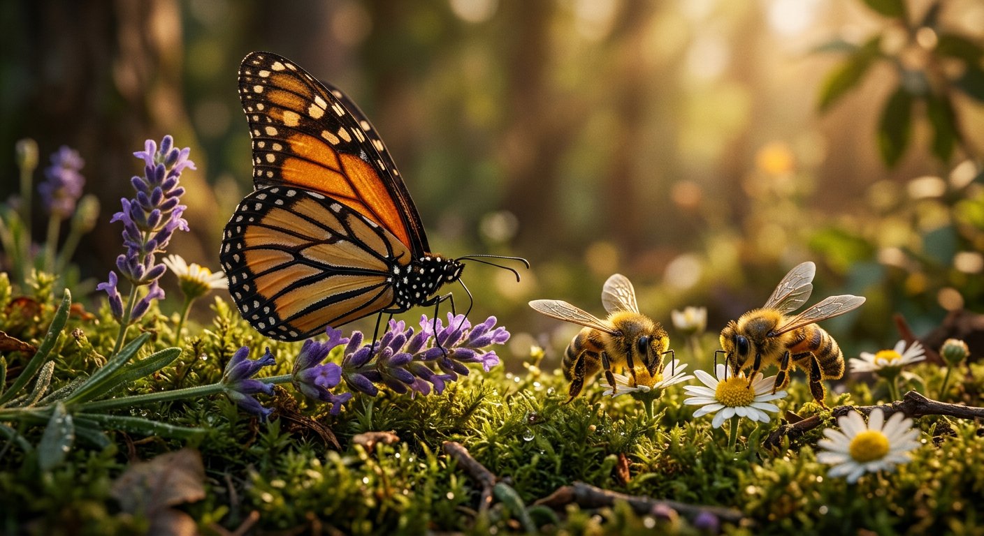 Macro d'une libellule posée sur une tige, ailes irisées et corps segmenté, lumière rasante.